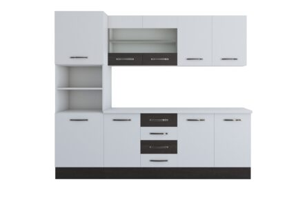 Bucatarie Alfa 240, soldat, cu vitrina, alb/wenge, blat termic alb - imagine 7