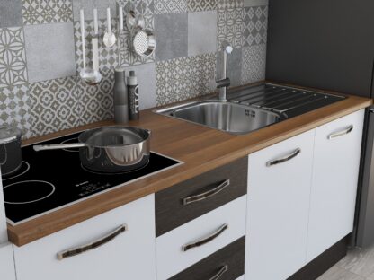 Bucatarie Alfa 240, soldat, cu vitrina, alb/wenge, blat termic nuc - imagine 6