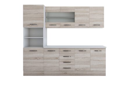 Bucatarie Alfa 240, soldat, cu vitrina, sonoma, blat termic alb - imagine 7