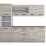 Bucatarie Alfa 240, soldat, cu vitrina, sonoma, blat termic nuc - imagine 7
