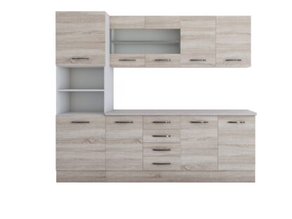 Bucatarie Alfa 240, soldat, cu vitrina, sonoma, blat termic travertin - imagine 7