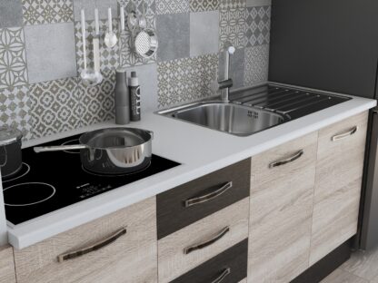 Bucatarie Alfa 240, soldat, cu vitrina, sonoma/wenge, blat termic alb - imagine 5