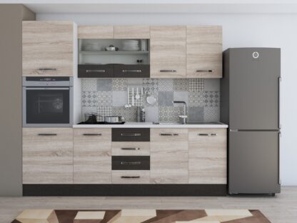 Bucatarie Alfa 240, soldat, cu vitrina, sonoma/wenge, blat termic alb - imagine 2