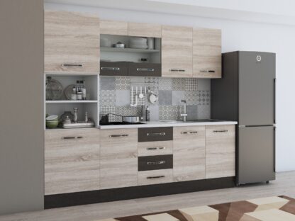 Bucatarie Alfa 240, soldat, cu vitrina, sonoma/wenge, blat termic alb - imagine 3