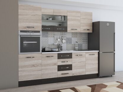 Bucatarie Alfa 240, soldat, cu vitrina, sonoma/wenge, blat termic alb - imagine 4