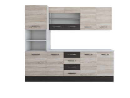 Bucatarie Alfa 240, soldat, cu vitrina, sonoma/wenge, blat termic alb - imagine 7