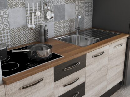 Bucatarie Alfa 240, soldat, cu vitrina, sonoma/wenge, blat termic nuc - imagine 5