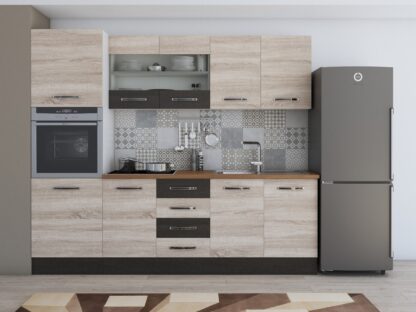 Bucatarie Alfa 240, soldat, cu vitrina, sonoma/wenge, blat termic nuc - imagine 2