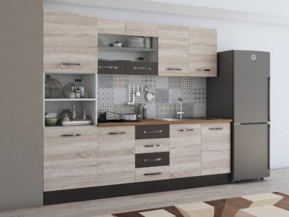 Bucatarie Alfa 240, soldat, cu vitrina, sonoma/wenge, blat termic nuc - imagine 3
