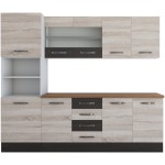 Bucatarie Alfa 240, soldat, cu vitrina, sonoma/wenge, blat termic nuc - imagine 7