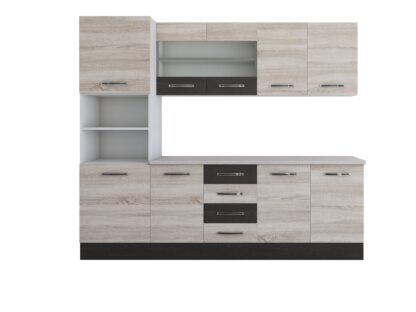 Bucatarie Alfa 240, soldat, cu vitrina, sonoma/wenge, blat termic travertin - imagine 7