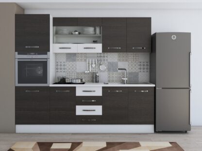 Bucatarie Alfa 240, soldat, cu vitrina, wenge/alb, blat termic alb - imagine 2