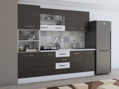 Bucatarie Alfa 240, soldat, cu vitrina, wenge/alb, blat termic alb - imagine 3