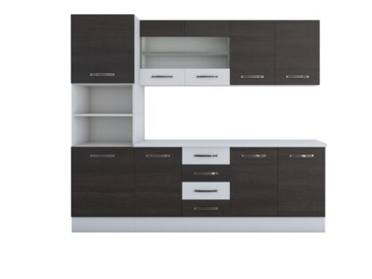 Bucatarie Alfa 240, soldat, cu vitrina, wenge/alb, blat termic alb - imagine 7