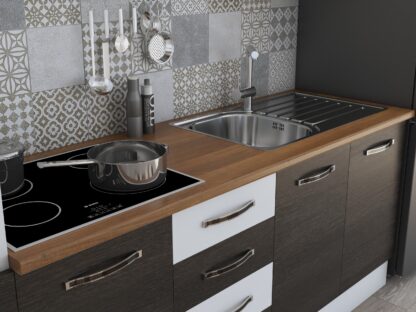 Bucatarie Alfa 240, soldat, cu vitrina, wenge/alb, blat termic nuc - imagine 5