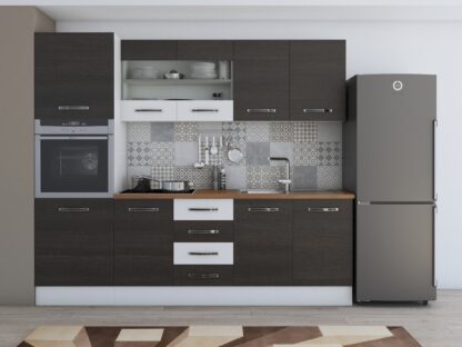 Bucatarie Alfa 240, soldat, cu vitrina, wenge/alb, blat termic nuc - imagine 2