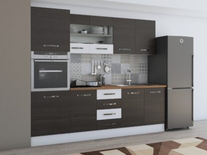Bucatarie Alfa 240, soldat, cu vitrina, wenge/alb, blat termic nuc - imagine 4