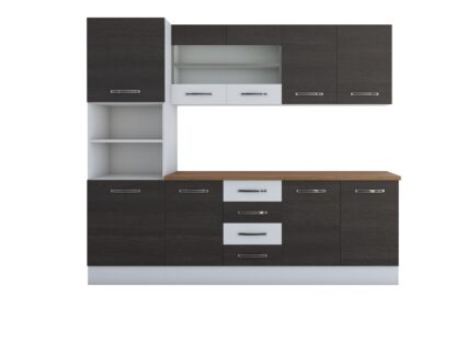 Bucatarie Alfa 240, soldat, cu vitrina, wenge/alb, blat termic nuc - imagine 7