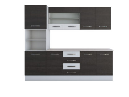 Bucatarie Alfa 240, soldat, cu vitrina, wenge/alb, blat termic travertin - imagine 6