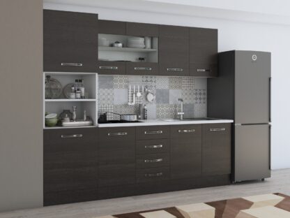 Bucatarie Alfa 240, soldat, cu vitrina, wenge, blat termic alb - imagine 3