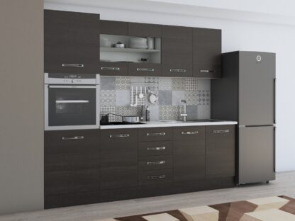 Bucatarie Alfa 240, soldat, cu vitrina, wenge, blat termic alb - imagine 4