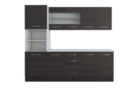 Bucatarie Alfa 240, soldat, cu vitrina, wenge, blat termic alb - imagine 7