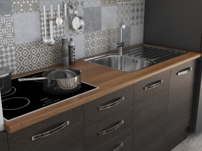 Bucatarie Alfa 240, soldat, cu vitrina, wenge, blat termic nuc - imagine 5