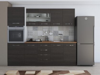 Bucatarie Alfa 240, soldat, cu vitrina, wenge, blat termic nuc - imagine 2