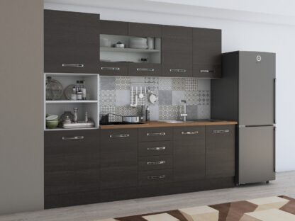 Bucatarie Alfa 240, soldat, cu vitrina, wenge, blat termic nuc - imagine 3
