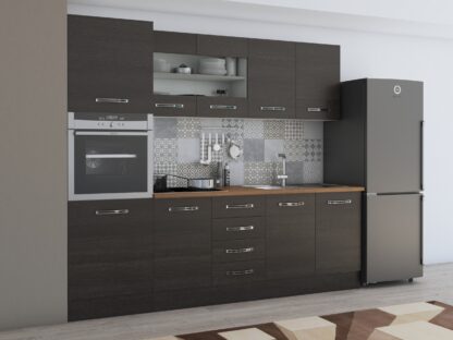 Bucatarie Alfa 240, soldat, cu vitrina, wenge, blat termic nuc - imagine 4