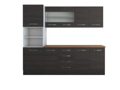 Bucatarie Alfa 240, soldat, cu vitrina, wenge, blat termic nuc - imagine 7