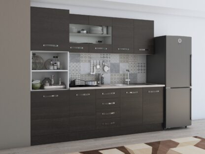 Bucatarie Alfa 240, soldat, cu vitrina, wenge, blat termic travertin - imagine 3