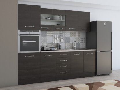 Bucatarie Alfa 240, soldat, cu vitrina, wenge, blat termic travertin - imagine 4