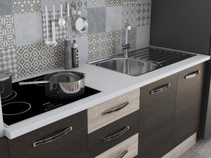 Bucatarie Alfa 240, soldat, cu vitrina, wenge/sonoma, blat termic alb - imagine 5