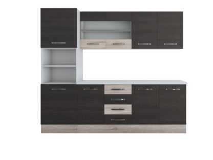 Bucatarie Alfa 240, soldat, cu vitrina, wenge/sonoma, blat termic alb - imagine 7