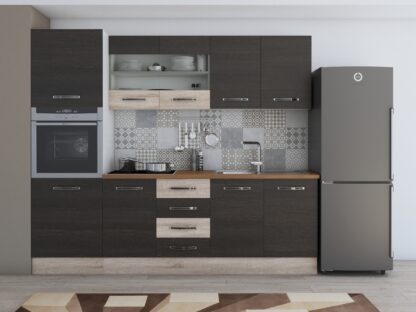 Bucatarie Alfa 240, soldat, cu vitrina, wenge/sonoma, blat termic nuc - imagine 2