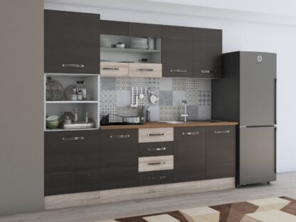 Bucatarie Alfa 240, soldat, cu vitrina, wenge/sonoma, blat termic nuc - imagine 3