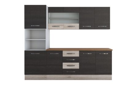 Bucatarie Alfa 240, soldat, cu vitrina, wenge/sonoma, blat termic nuc - imagine 7