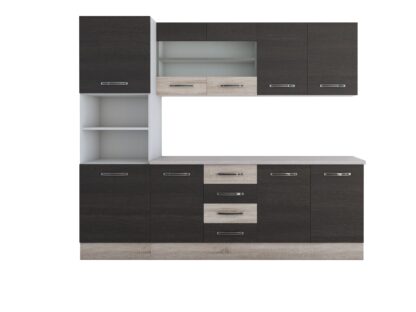 Bucatarie Alfa 240, soldat, cu vitrina, wenge/sonoma, blat termic travertin - imagine 7
