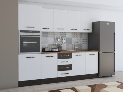 Bucatarie Alfa 240, soldat, fara vitrina, alb/wenge, blat termic nuc - imagine 4