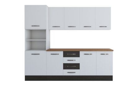 Bucatarie Alfa 240, soldat, fara vitrina, alb/wenge, blat termic nuc - imagine 6