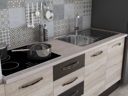 Bucatarie Alfa 240, soldat, fara vitrina, sonoma/wenge, blat termic travertin - imagine 6