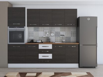 Bucatarie Alfa 240, soldat, fara vitrina, wenge/alb, blat termic nuc - imagine 2