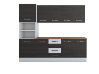 Bucatarie Alfa 240, soldat, fara vitrina, wenge/alb, blat termic nuc - imagine 7