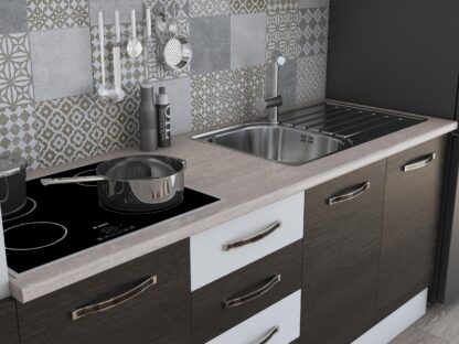 Bucatarie Alfa 240, soldat, fara vitrina, wenge/alb, blat termic travertin - imagine 5