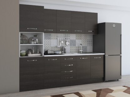 Bucatarie Alfa 240, soldat, fara vitrina, wenge, blat termic alb - imagine 3