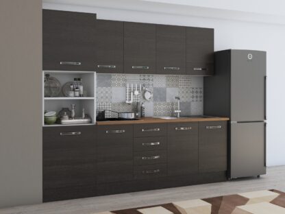 Bucatarie Alfa 240, soldat, fara vitrina, wenge, blat termic nuc - imagine 3