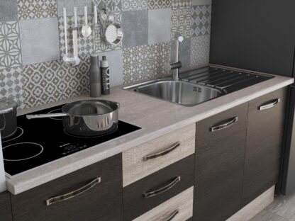 Bucatarie Alfa 240, soldat, fara vitrina, wenge/sonoma, blat termic travertin - imagine 5