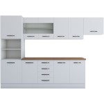 Bucatarie Alfa 300, corp hota si soldat, cu vitrina, alb, blat termic nuc - imagine 5