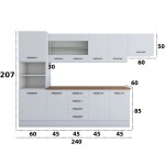 Bucatarie Alfa 300, corp hota si soldat, cu vitrina, alb, blat termic nuc - imagine 6